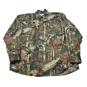 Mossy Oak Camo Shirt Mens Large Brown Break Up Infinity Long Sleeve Button Up